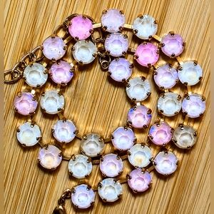 Pink Strawberry Shortcake Crystals  in 18K Classic Gold Plated Tennis Necklace